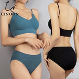 Sexy Seamless Tops Set Low-waist Panties Women Wireless Underwear Suit Soft Padded Bras Set Backless Bralette