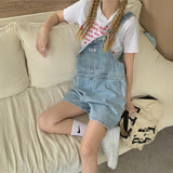 For Women Summer Denim Shorts Korean Style Wide Leg Jeans Pants Light Blue High Waisted Baggy Casual Fashion