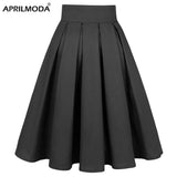 Y2K Clothes Solid Color Cotton Black Casual Skirt Beach High Waist 50s 60s Retro Vintage Swing Pleated Skater
