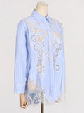Zingj Spring New Fashion Temperament Lapel Lace Hollow Splicing Design Sense Loose Show Thin Long-Sleeved Shirt