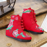Zingj Boots With Cotton And Velvet Cotton Shoes Retro National Style Chinese Style Women's Shoes Cloth Shoes Ladies Embroidered Shoes Handmade High