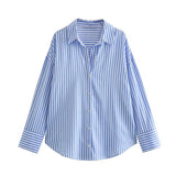 2025 New Women's Long Sleeve Lapel Loose Striped Silk Shirt