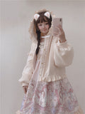 Lolita Cute Jacket Women Japanese Sweet Ruffles Kawaii Coat Tops Thicked Warm Cropped Hooded 2024 Chaqueta