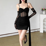 2025 Autumn And Winter New Women's Dress French Hottie Sexy Sling Mesh Splicing Perspective Waist