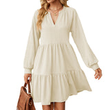 Zingj Autumn And Winter New V Collar Small Twist Pure Color Long Sleeve Loose Casual Dress Female-Outfit