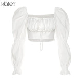 Spring Summer Fashion Elegant French Romantic Floral Puff Sleeve Square Collar Women Blouses New White Chiffon