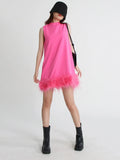 Zingj Design Sense Solid Color A-Line Skirt 2024 Spring Round Collar Sleeveless Hem Ostrich Hair Decoration Loose