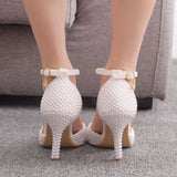 Cm White Pearl Tip-Pointed High-Heeled Sandals Fine Heel Size High Heeled Sandals Female Wedding Shoes