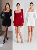 Women's Autumn And Winter New Diamond-Sleeved French Waist-Sleeved Velvet Mini
