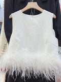 2023 Autumn And Autumn New Fashion Round Neck Solid Color Temperament Feather Splicing Sleeveless Women Fur Vest