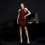 Chain Sequin Slim Dress Summer Women Fashion Hollow Out Off Shoulder Skinny Club Dresses Ladies Sleeveless Party