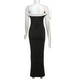 Black Off-shoulder Tie Up Midi Dress- Outfit