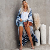 Sexy Black Retro Striped Batwing Sleeve Self Belted Plus Size Long Kimono Tunic Women Tops and Blouses Shirts