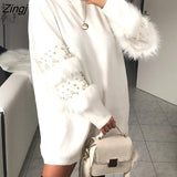 Women's Jumper Pearl loose rabbit fur Sweater Female Jumper Women Warm Sweaters thick Winter Knitted Oversized