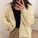Zingj Wind V-Neck Oblique Buckle Twist Knitting Cardigan Female 2024 Autumn Winter New Lazy Wind Sweater Female Coat-Outfit
