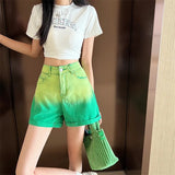 High Waist Loose Colorful Jean Shorts Pants Women 2022 New Korean Fahsion All-match Denim Short Female Loose Grunge