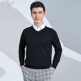 Zingj And Winter New Men's V Collar Loose Large Size Gentleman Sleeve Long Sleeve Sweater Middle-Aged Knit Chicken Heart Collar Bottom Shirt-Outfit