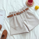 Office Lady 2022 Spring Women Shorts Solid Suits Shorts With Sashes Female With Pockets Casual Shorts Korean