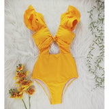 New Sexy One Piece Swimsuit Solid Backless Push Up Swimwear Women Ruffle Swimsuit Bodysuit Bathing Suit Beach Wear
