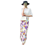 Folded Purple Snowflake Print Skirt Gentle Cream Purple Bump Color Daily Slim High Waist Open Straight