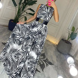 Crew Neck Pleated Long Dress Summer Women Loose A-Line Beach Dresses 2022 Elegant Lady Leaves Print Party Maxi