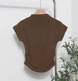 Real Shoot Half-High Collar Hottie Folded Slimmed Short T-Shirt Jacket Woman
