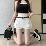 Retro With Belt Solid Color Bony Skirt Women Summer Commute High Waist Slim Half Body Skirt