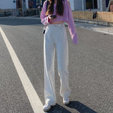 Zingj Leg Jeans Female Rice White 2024 New High Waist Show Thin Straight Tube Loose Hanging Feeling Thin Style Drag Floor Pants Tide-Outfit