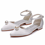 Cm Ball Beads Flat And Casual Tip Hollow Sandals Low Heel Light-Mouthed Satin Cloth Buckle The Bride's Wedding