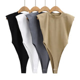 Zingj Angle Shoulder Pad Jumpsuit Summer New T-Shirt Solid Color Open Gear Tight Jumpsuit Female Ins Tide-Outfit