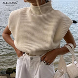Sweater Turtleneck Sleeveless Women 2020 With Shoulder Pads Knitted Pullover Autumn Winter Jumper Casual Tops