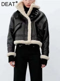 Fashion Women's Imitation Leather Jackets Lapel Zipper Thickened Warm Plush Short Fur Coat Winter 2023 New Tide