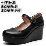 High-Slope Single-Shoe Round Cheongsam Shoes Shallow Walking Shoes Waterproof Table Thick-Soled Size 43 Magic Sticker Women's