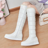 Winter Plush Warm Women Boots Comfortable Flat Knee High Boots Zipper Snow Boots Women Black White Pink Big Size 41 42