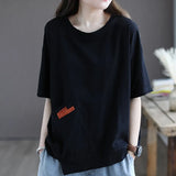T-shirt 100% Cotton Short Sleeves Korean Fashion Loose Plus Size Female Top Round Neck Pullover Women's Clothing