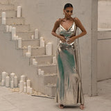 Party Party Spicy Girls Dress Long Dress Metal-Coated Sexy Back Halter