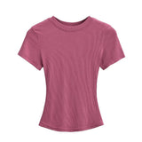 Zingj Trend Women's Wear Thread Slim Short-Sleeved T-Shirt Sexy Round Collar Solid Color Shoulder Show Thin Short Navel