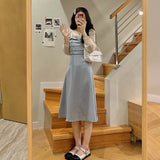 Zingj Plus-Size Temperament Dress Female Fat MM Square Collar Gentle Wind French Tea Break Skirt Closed Waist Show Thin Fairy Skirt-Outfit