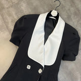 Puff Sleeve Large Collar Back Bow Blazer Mini Dress-Outfit