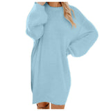 2020 Autumn Winter New Elegant Fashion O Neck Women's Dress Causal Loose Solid Plush Long Sleeve Ladies Dress Plus