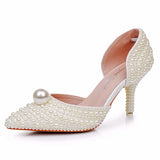 Cm Pointed High-Heeled Sandals Pearl Dinner Ball Beaded Sandals Bride Wedding Wedding Shoot White Wedding Shoes