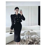 2-piece Set Skirts Jackets Stand Neck Tweed Short Coat Long Sleeve Korean Outwear Tops + Skirts Causal Elegant Women