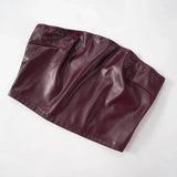 PU Leather Tube Crop Top And Zipper Skort Two Piece Set- Outfit