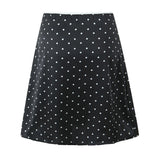 Satin Black Polka Dot Bow Halter Tank Top And MIDI Skirt Set-Outfit