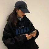Women All-match Plus Velvet Vintage Long-sleeved Female Pockets Draw String Hoodies Leisure Fashion Spring