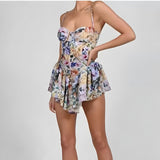 Multicolor Floral Print Sexy Sling Dress Women Summer Chiffon Super-Short Dress Holiday Beach Sundress