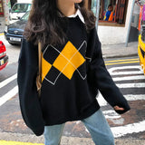 Vintage Argyle Print Round Neck SweaterOutfit