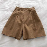 Literary And Art Cotton Shorts Women Summer Thin Hemp High Waist Small Man Broad Legs Leisure A Word Five-Point
