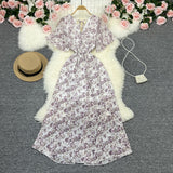 Zingj Wind Temperament Sweet Broken Flower V Collar Dress Beach Vacation Snow Spinning A Word Long