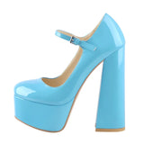 Onlymaker Women Pumps Mary-Jane Platform Black Pink Chunky 16CM High Heels Ankle Strap Dress Party Hoof Heel Plus Size